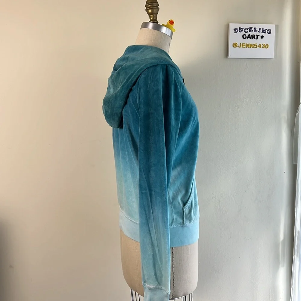 📌SOLD📌 GUC Vintage Y2K Juicy Couture Ombre Blue Velour Zip Up Hoodie  SZ-XL - Picture 3 of 16